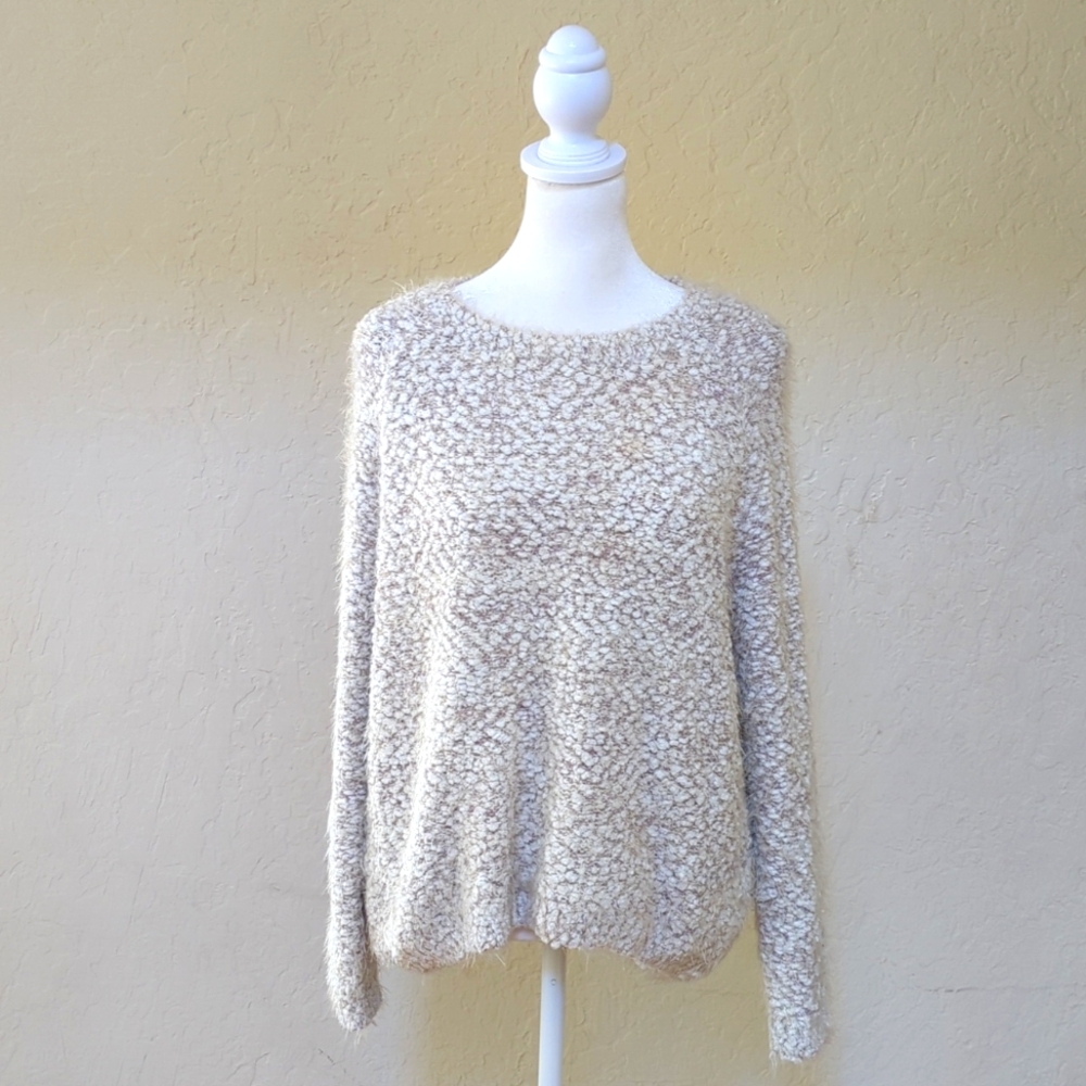 Dreamers Oatmeal Boucle / Popcorn Scoop Neck High Low Sweater Size S/M